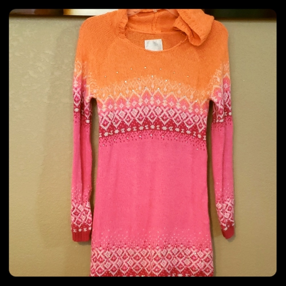 Neon Orange/Pink/Hot Pink Hooddie Sweater Dress